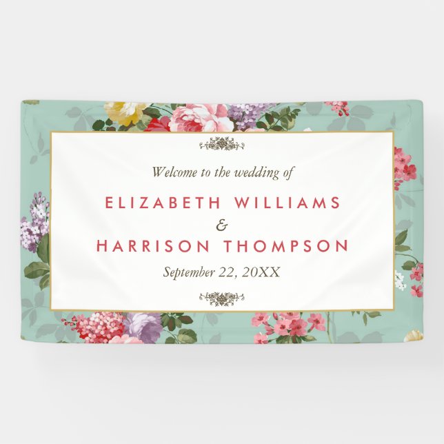 Vintage Floral Garden Botanical Wedding Banner (Horizontal)