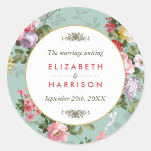 Vintage Floral Garden Botanical Wedding Classic Round Sticker
