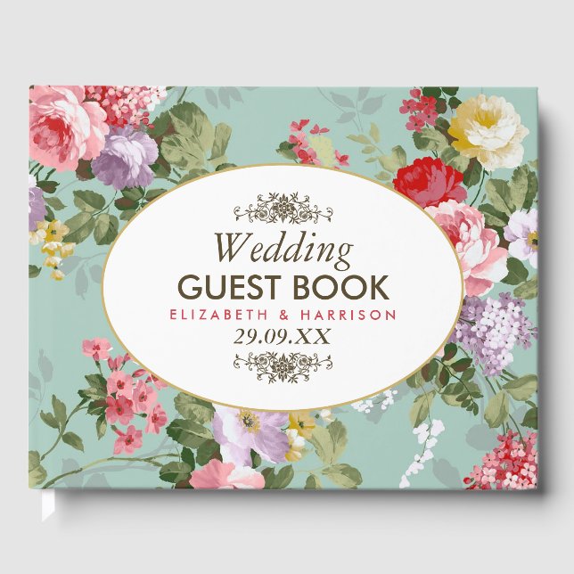 Vintage Floral Garden Botanical Wedding Guest Book (Front)