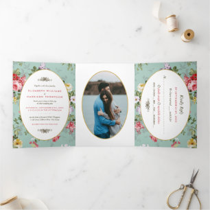 Vintage Floral Garden Botanical Wedding Suite Tri-Fold Invitation