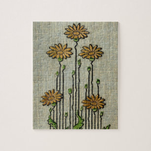 Vintage Floral Garden Daisy Flower Pattern Jigsaw Puzzle