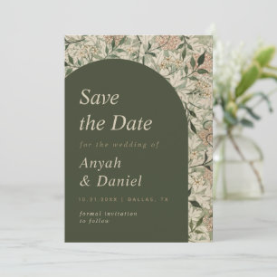 Vintage Floral Garden Moss Green Arch Nature Theme Save The Date
