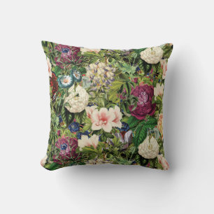 Vintage Floral Garden Pattern Throw Pillow