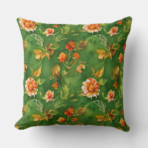 Vintage Floral Garden Watercolor Seamless Pattern Throw Pillow