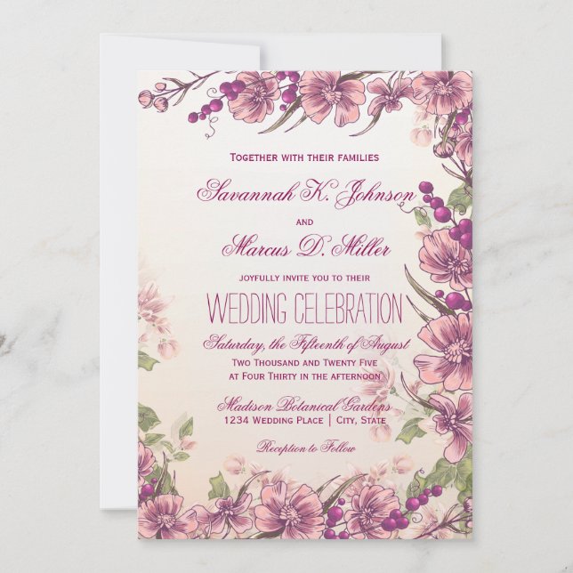 Vintage Floral Garden Wedding Invitations (Front)
