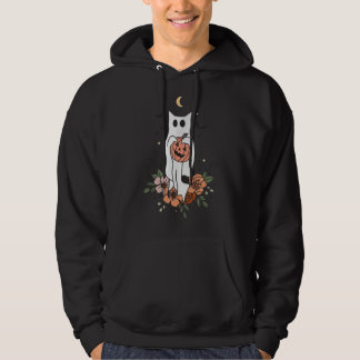 Vintage Floral Ghost Cat Halloween Graphic Hoodie