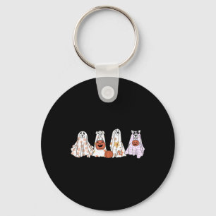 Vintage Floral Ghost Dog Happy Halloween Dog Lover Keychain