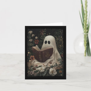 Vintage Floral Ghost Reading Book Halloween Costum Card