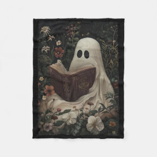 Vintage Floral Ghost Reading Book Halloween Costum Fleece Blanket
