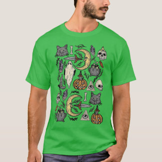 Vintage Floral Ghost Witch Pumpkin Halloween Costu T-Shirt