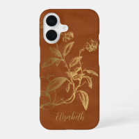 Vintage floral gold burnt orange name personalized