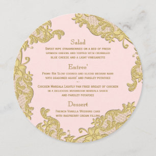 Vintage Floral Gold et Blush Round Menu