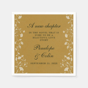 Vintage Floral Gold Library Wedding Napkin
