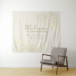 Vintage Floral Gold Wedding Welcome Tapestry