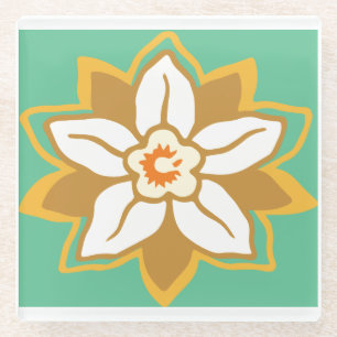 Vintage Floral green and yellow Jonquil pattern Glass Coaster