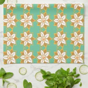 Vintage Floral green and yellow Jonquil pattern Kitchen Towel