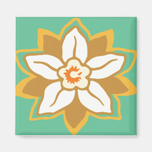 Vintage Floral green and yellow Jonquil  pattern Magnet