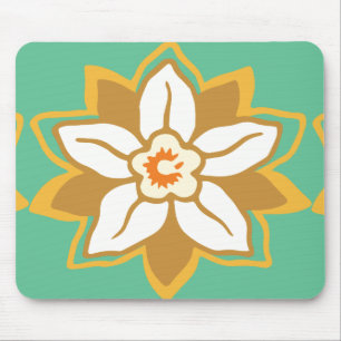 Vintage Floral green and yellow Jonquil pattern Mouse Pad