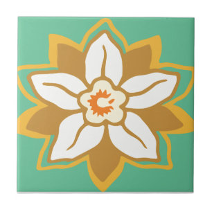 Vintage Floral green and yellow Jonquil pattern Tile
