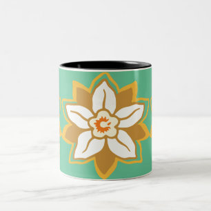 Vintage Floral green and yellow Jonquil  pattern Two-Tone Coffee Mug