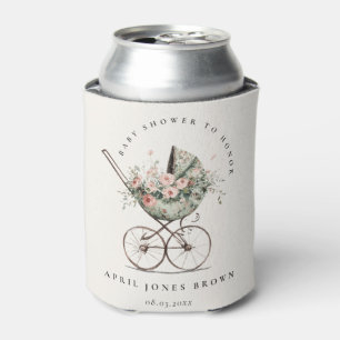 Vintage Floral Green Blush Stroller Baby Shower Can Cooler