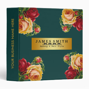 Vintage Floral Green Gold Badge Binder