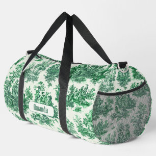 Vintage floral green toile jouy monogram printed  duffle bag