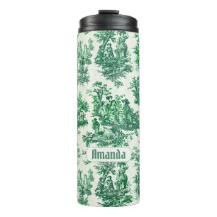 Vintage floral green toile jouy monogram thermal tumbler