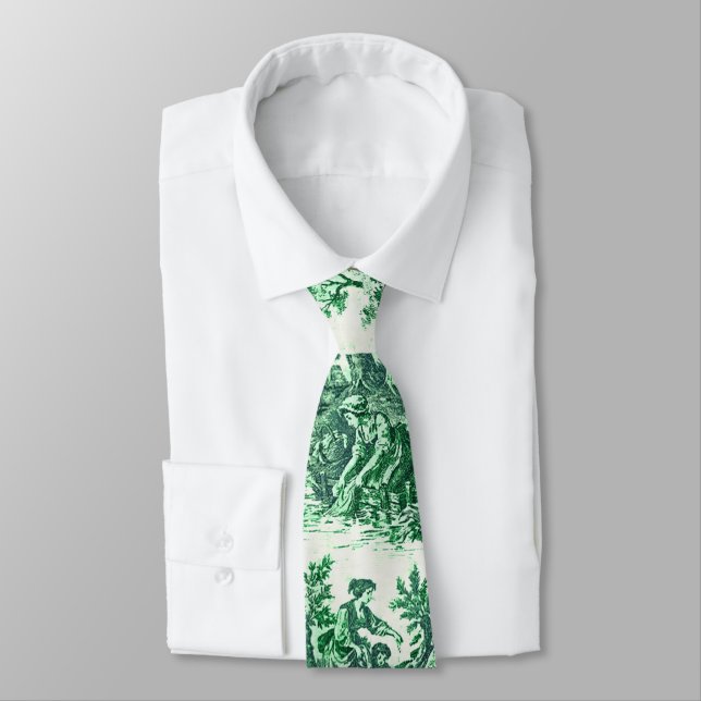 Vintage floral green toile jouy tie (Tied)