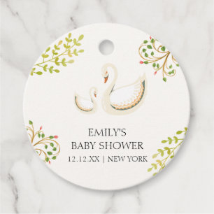 Vintage Floral Greenery Swan Baby Shower  Favour Tags