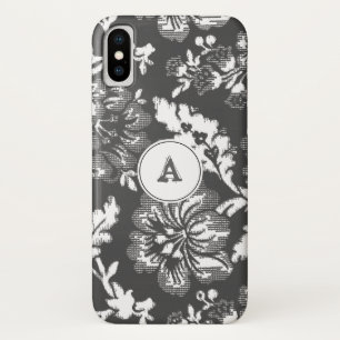 Vintage Floral Grey And White Print With Monogram Case-Mate iPhone Case
