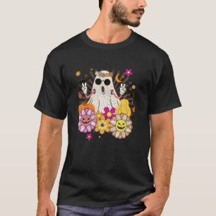 Vintage Floral Groovy Ghost Halloween Graphic T-Shirt