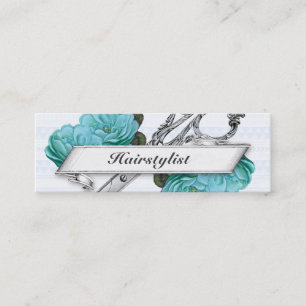 vintage floral hair stylist blue chic budget mini business card