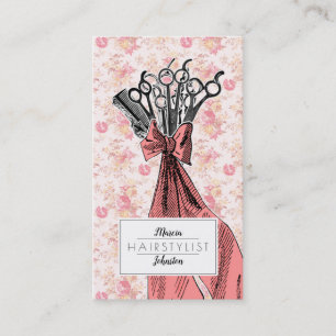 vintage floral hair stylist pink retro flowers business card