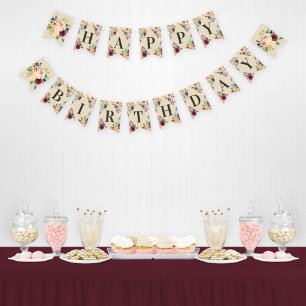 Vintage Floral Happy Birthday Bunting Flags