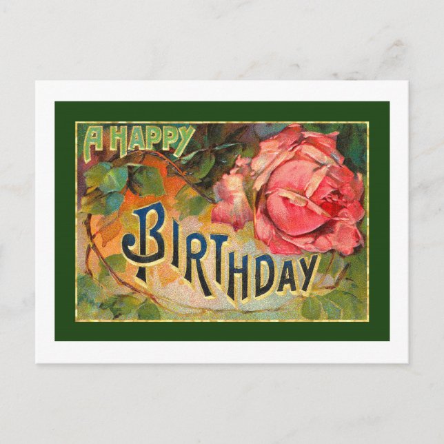 Vintage Floral Happy Birthday Postcard (Front)