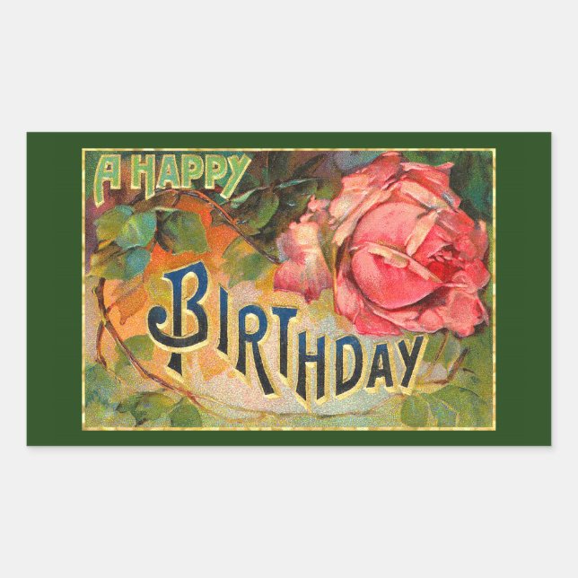 Vintage Floral Happy Birthday Sticker (Front)