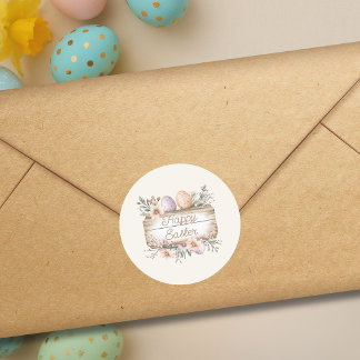 Vintage Floral Happy Easter  Classic Round Sticker