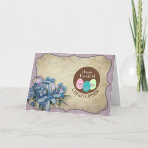 Vintage floral happy Easter colourful bunny eggs Holiday Card