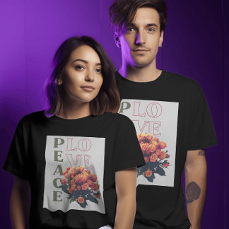Vintage floral harmony Peace and love T-Shirt