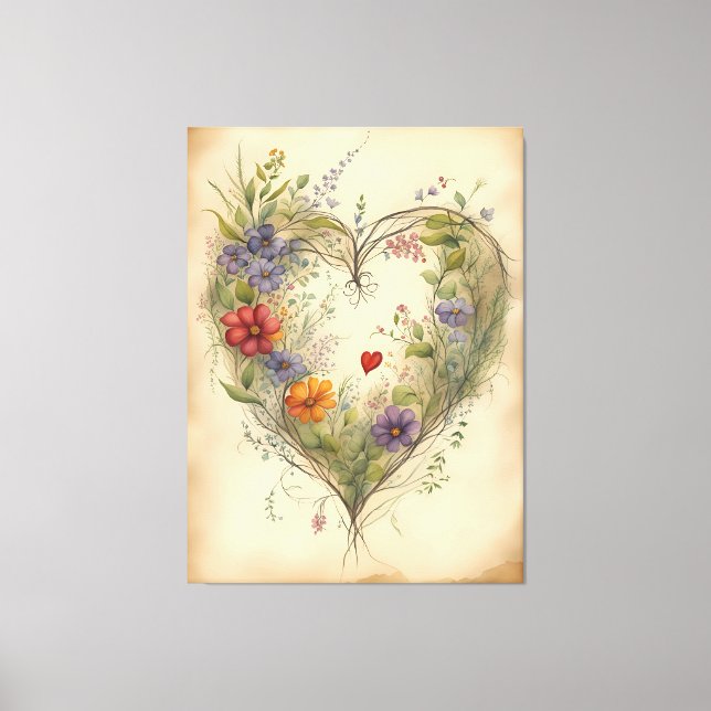Vintage Floral Heart Canvas Print (Front)