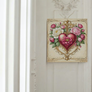 Vintage Floral Heart for Love 💗 Poster