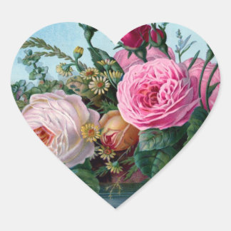 Vintage Floral Heart Heart Sticker