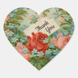 Vintage Floral Heart Thank You Heart Sticker