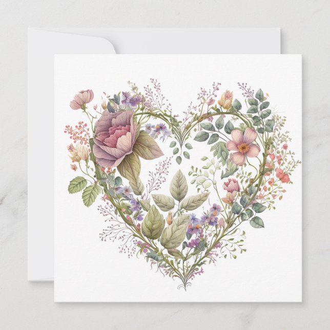 Vintage Floral Heart Valentines Card (Front)