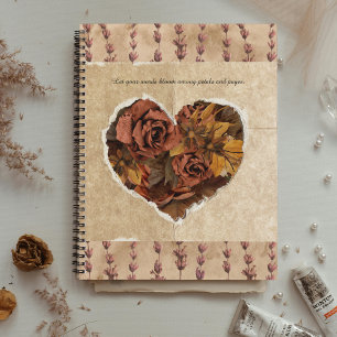 Vintage Floral Heart with Rustic Brown Roses Notebook