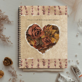 Vintage Floral Heart with Rustic Brown Roses Notebook