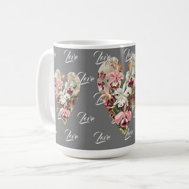 Vintage Floral Hearts Love Mug Cup (Front Left)