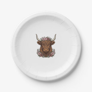 Vintage Floral Highland Cow Vector Shirt Design_1 Paper Plate
