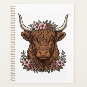Vintage Floral Highland Cow Vector Shirt Design_1 Planner